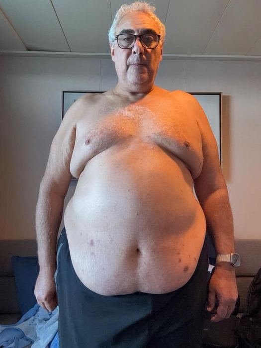 Samy at his heaviest, onboard a cruise ship cabin